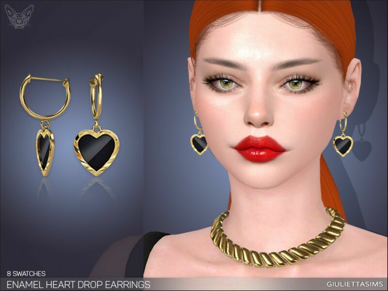 Enamel Heart Drop Earrings By Feyona Sims 4 CC