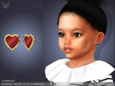 Enamel Heart Stud Earrings For Toddlers By Feyona Sims 4 CC