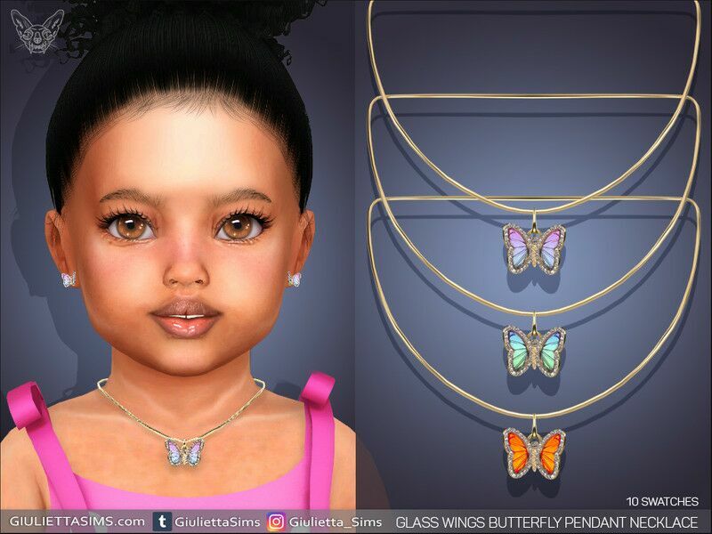 / Female Necklaces Accessory: Glass Wings Butterfly Pendant Necklace For Toddlers Sims 4 CC