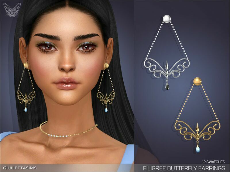 Filigree Butterfly Earrings By Feyona Sims 4 CC