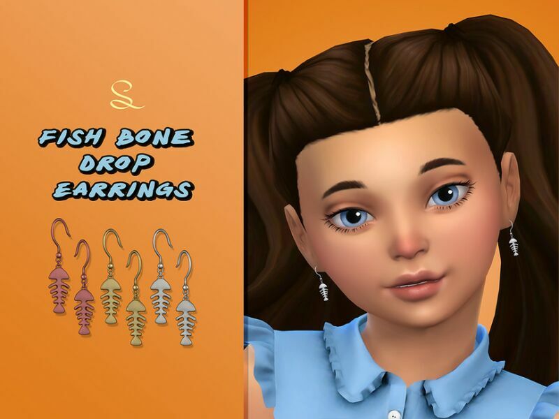 Fish Bone Drop Earrings For Kids By Simlasya Sims 4 CC