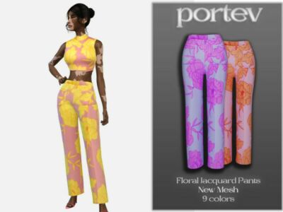 Floral Jacquard Pants By Portev Sims 4 CC