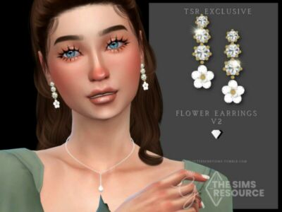 Flower Earrings V2 By Glitterberryfly Sims 4 CC