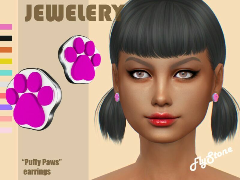 “Fluffy Paws” Earrings By Flystone Sims 4 CC