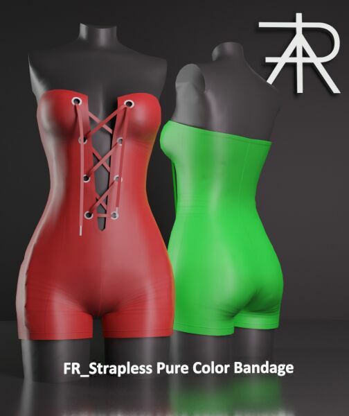 Fr_Strapless Pure Color Straps Bandage Romper By Freys4 Sims 4 CC