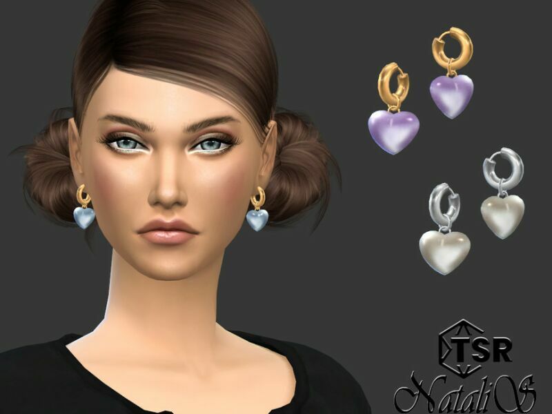 Glass Heart Hoop Earrings By Natalis Sims 4 CC