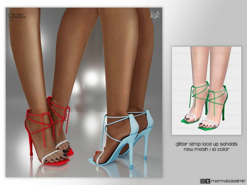 Glitter Strap Lace UP Sandals S04 By Mermaladesimtr Sims 4 CC