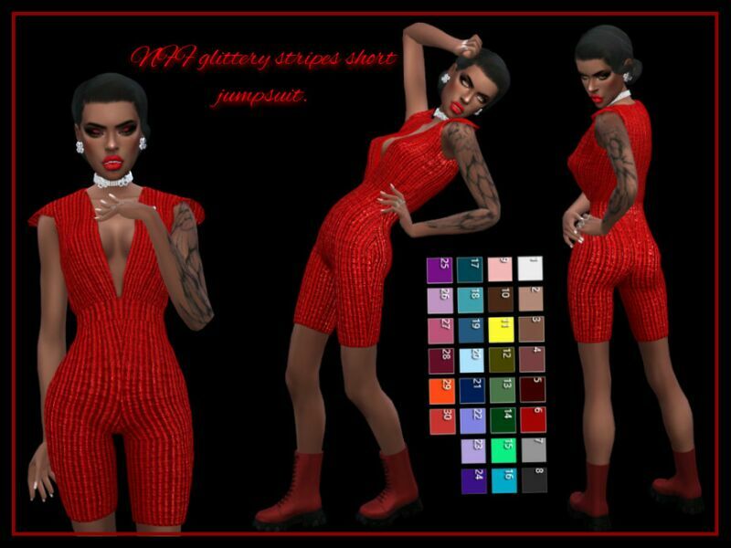 Glittery Stripes Short Jumpsuit By Nadiafabulousflow Sims 4 CC