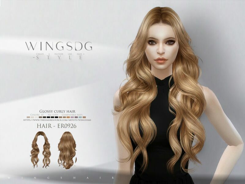 Glossy Curly Hair ER0926 By Wingssims Sims 4 CC