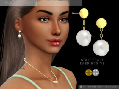 Gold Pearl Earrings V2 By Glitterberryfly Sims 4 CC