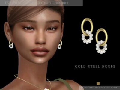 Gold Steel Hoop Earrings By Glitterberryfly Sims 4 CC