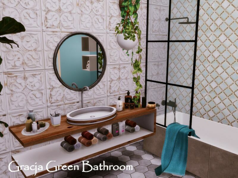 Gracja Green Bathroom | Only TSR CC By Genkaiharetsu Sims 4 CC