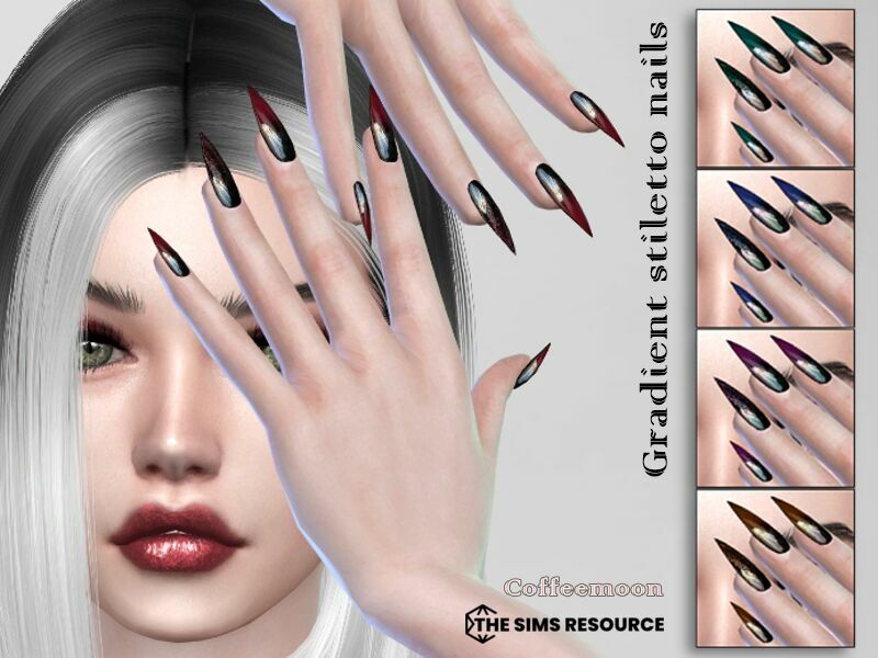 Gradient Stiletto Nails By Coffeemoon Sims 4 CC