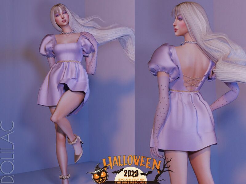 Halloween Costume Dress With Gloves DO075 Sims 4 CC