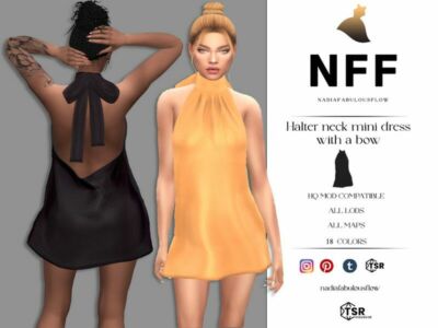 Halter Neck Mini Dress With A BOW By Nadiafabulousflow Sims 4 CC