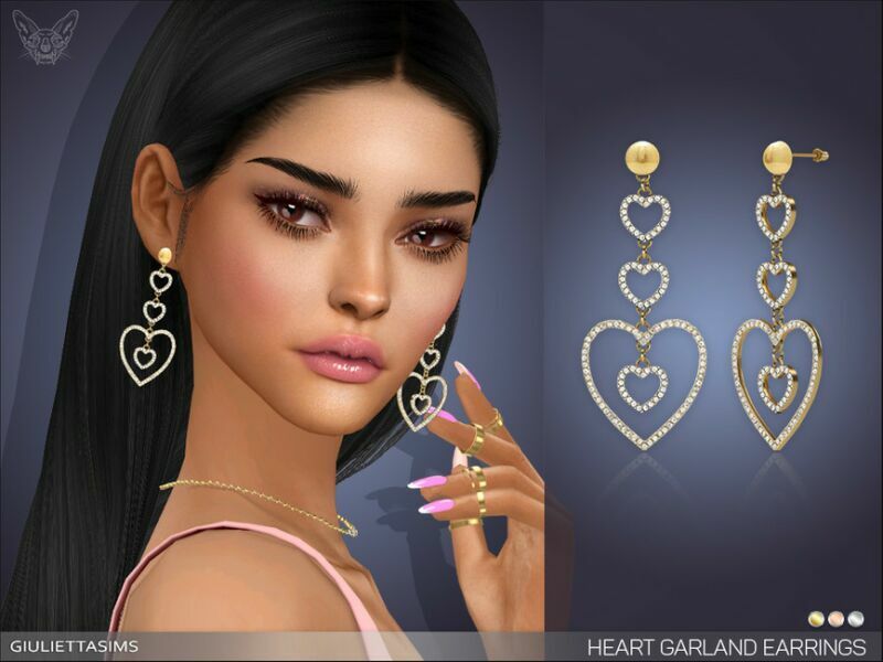 Heart Garland Earrings By Feyona Sims 4 CC