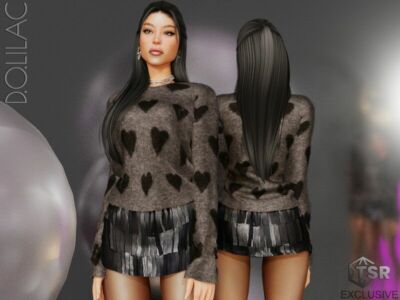 Heart Motif Wool Sweater [SET] DO0182 Sims 4 CC