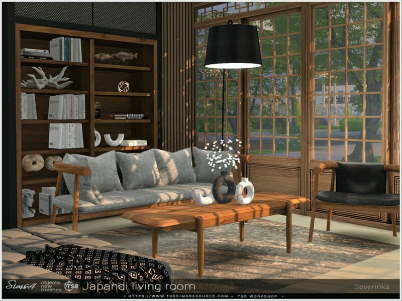 sims 4 cc japandi living room by severinka 3