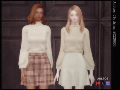 Knit Sweater With Woolen Dress / 20220805 By Arltos Sims 4 CC