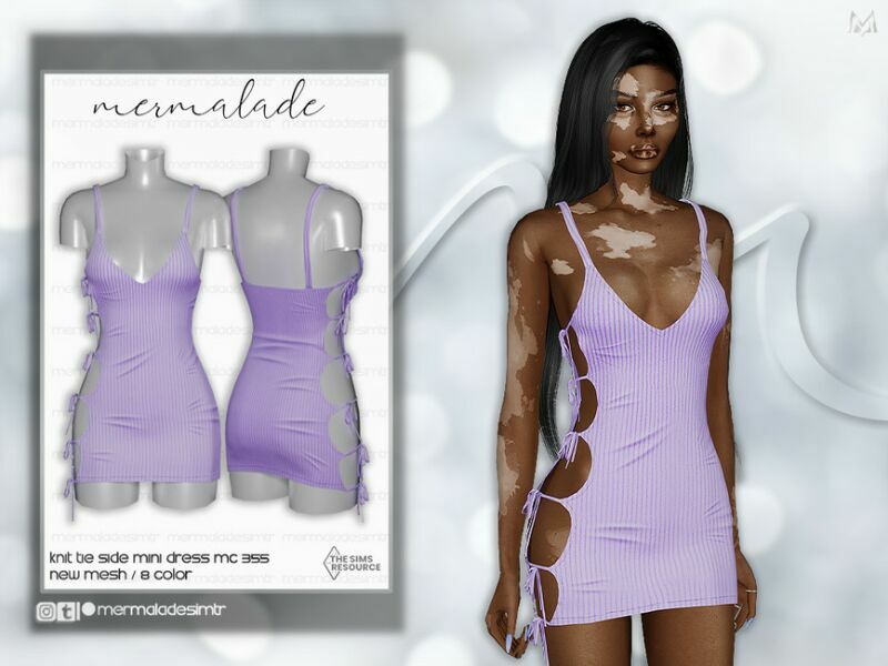 Knit TIE Side Mini Dress MC355 By Mermaladesimtr Sims 4 CC