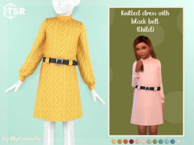 Knitted Dress With Black Belt Child By Mysteriousoo Sims 4 CC