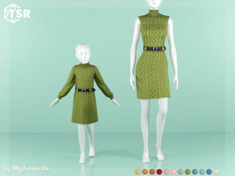 sims 4 cc knitted dress with black belt child by mysteriousoo 2