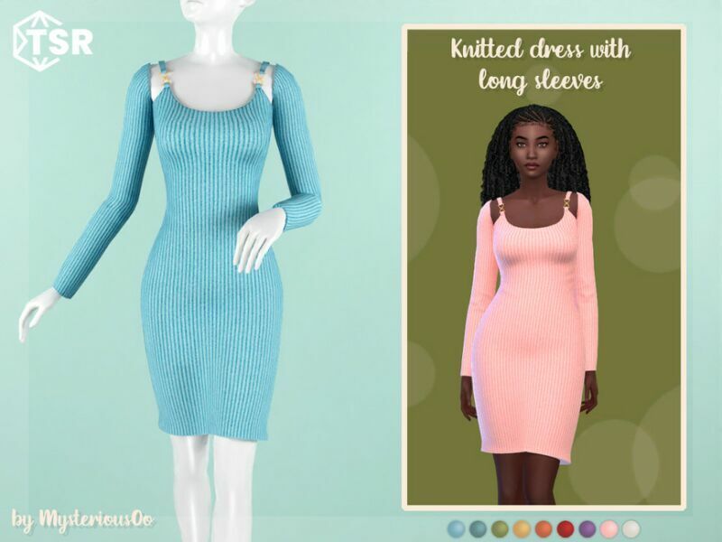 Knitted Dress With Long Sleeves By Mysteriousoo Sims 4 CC