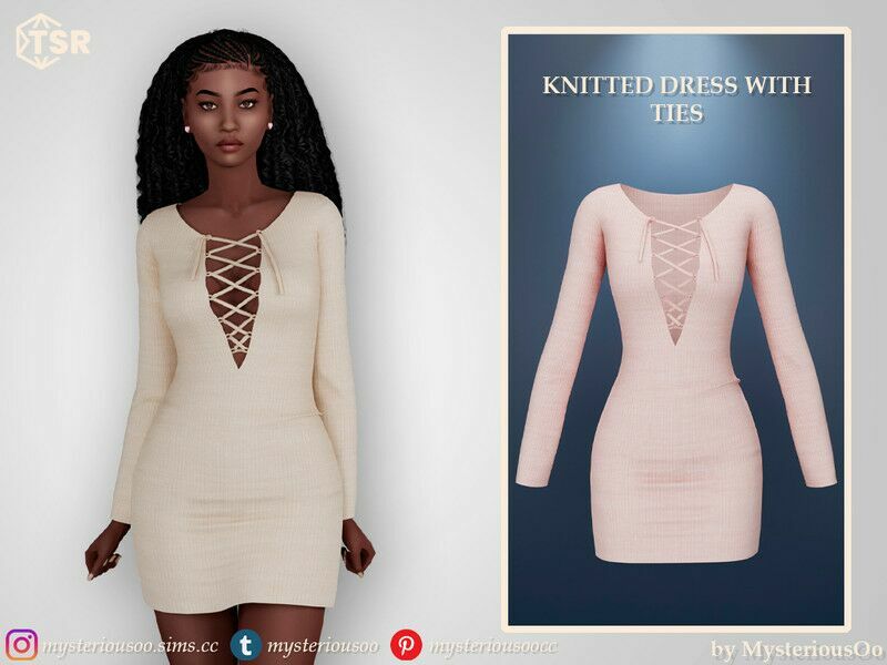 Knitted Dress With Ties By Mysteriousoo Sims 4 CC