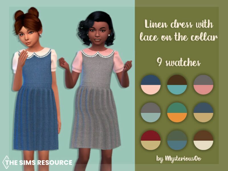 Linen Dress Eith Lace ON The Collar By Mysteriousoo Sims 4 CC