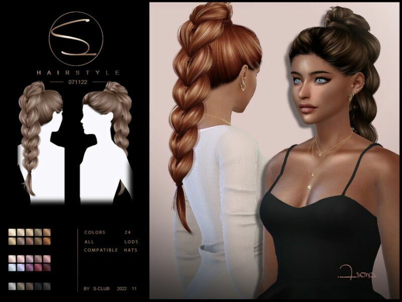 Long Braid Hair(Fiona071122) By S-Club By S-Club Sims 4 CC