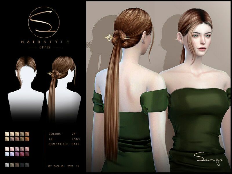 Long Ponytail Hair(Sango 011122) By S-Club Sims 4 CC