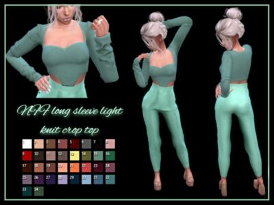 Long Sleeve Light Knit Crop TOP By Nadiafabulousflow Sims 4 CC