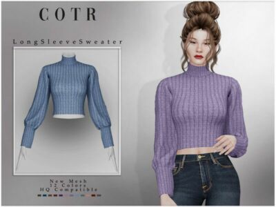 Long Sleeve Sweater T-494 By Chordoftherings Sims 4 CC