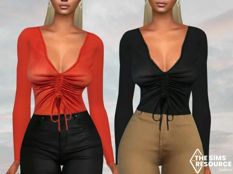 Long Sleeved Smocked Blouses By Saliwa Sims 4 CC