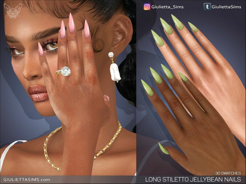 Long Stiletto Jellybean Nails By Feyona Sims 4 CC