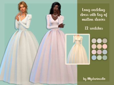 Long Wedding Dress With LEG Of Mutton Sleeves By Mysteriousoo Sims 4 CC