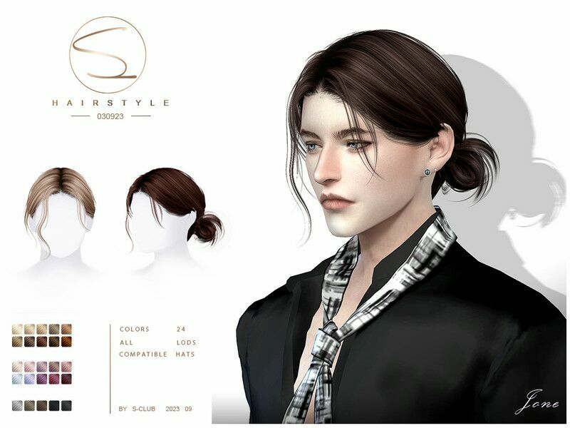 Male Hair With BUN (Jone030923) By S-Club Sims 4 CC