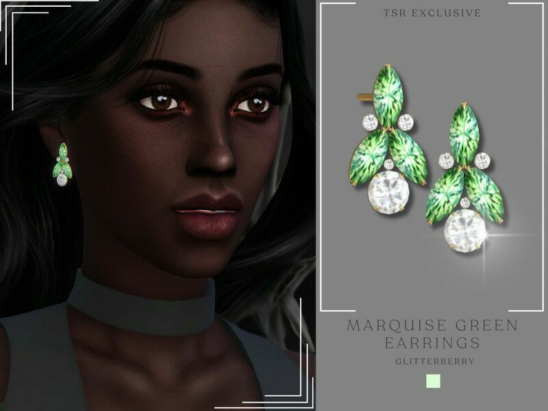 Marquise Green Earrings By Glitterberryfly Sims 4 CC