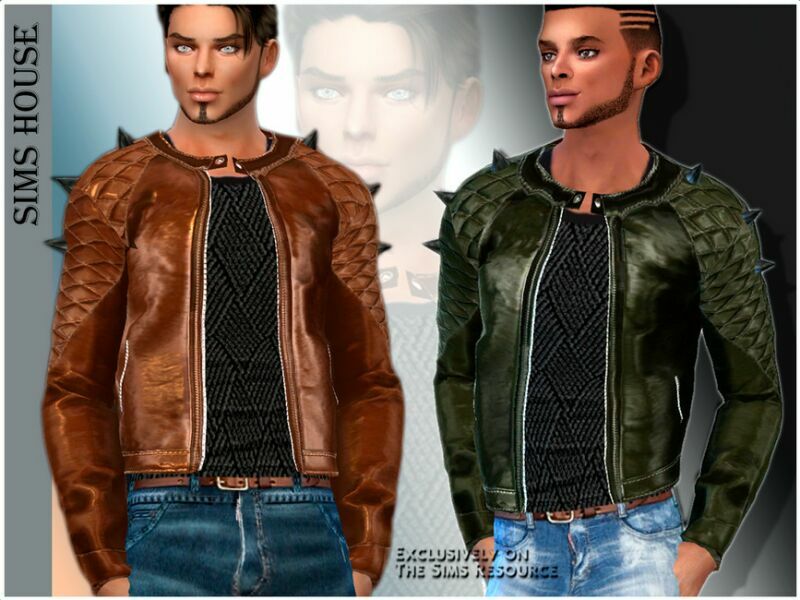 Men’S Studded Leather Jacket And Sweater Sims 4 CC