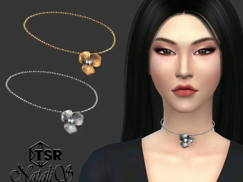 Metal Flower Chain Choker By Natalis Sims 4 CC