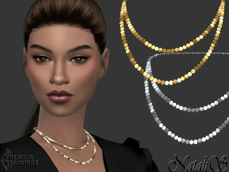 Metal Sequin Double Necklace By Natalis Sims 4 CC