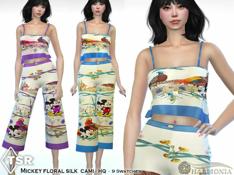 sims 4 cc mickey floral silk cami by harmonia 2