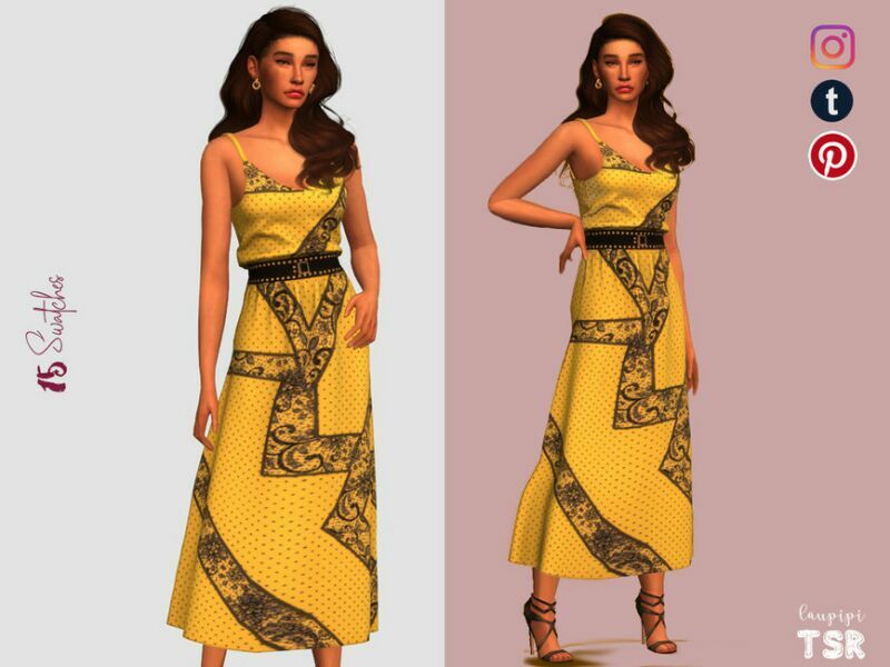 Midi Dress With Belt DR-447 By Laupipi Sims 4 CC