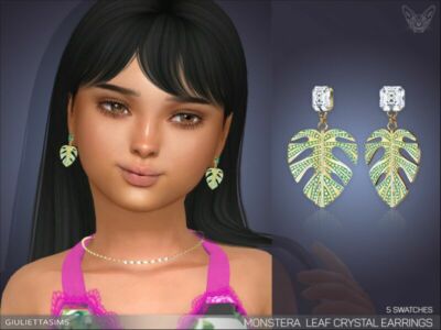 Monstera Leaf Earrings For Kids By Feyona Sims 4 CC