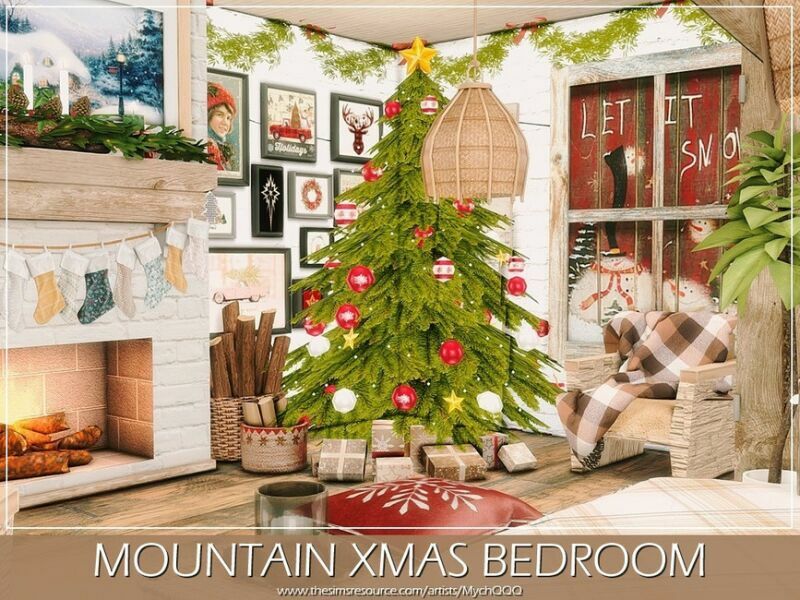 sims 4 cc mountain xmas bedroom by mychqqq 3