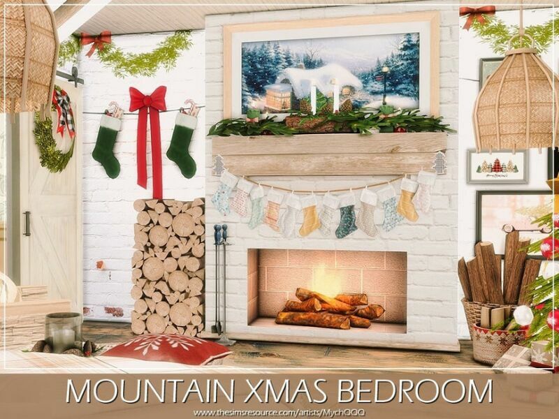 sims 4 cc mountain xmas bedroom by mychqqq 4