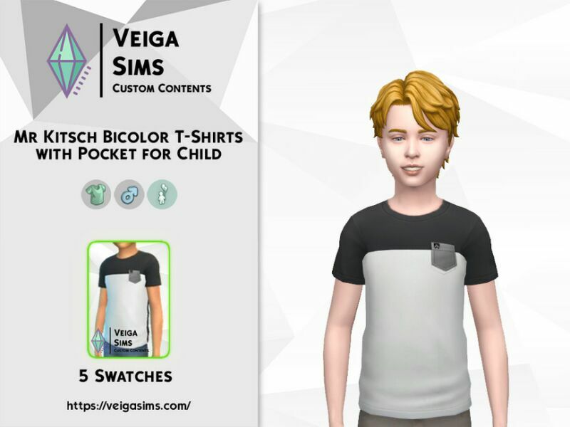 MR. Kitsch – Bicolor T-Shirts With Pocket For Child Sims 4 CC