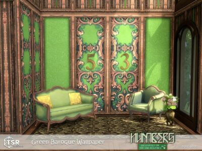 Numbers – Green Baroque Wallpaper Sims 4 CC