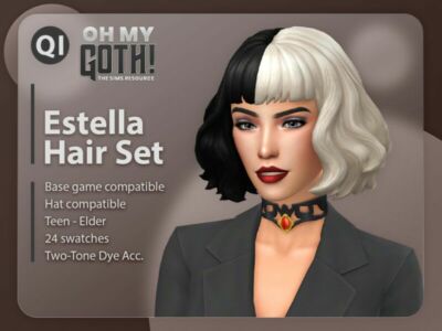 OH MY Goth – Estella Hair SET By Qicc Sims 4 CC