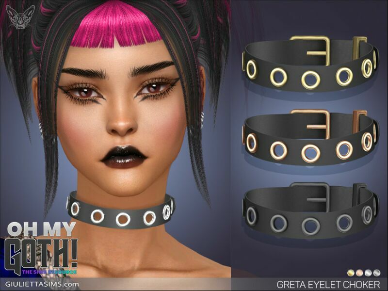 OH MY Goth – Greta Eyelet Choker By Feyona Sims 4 CC